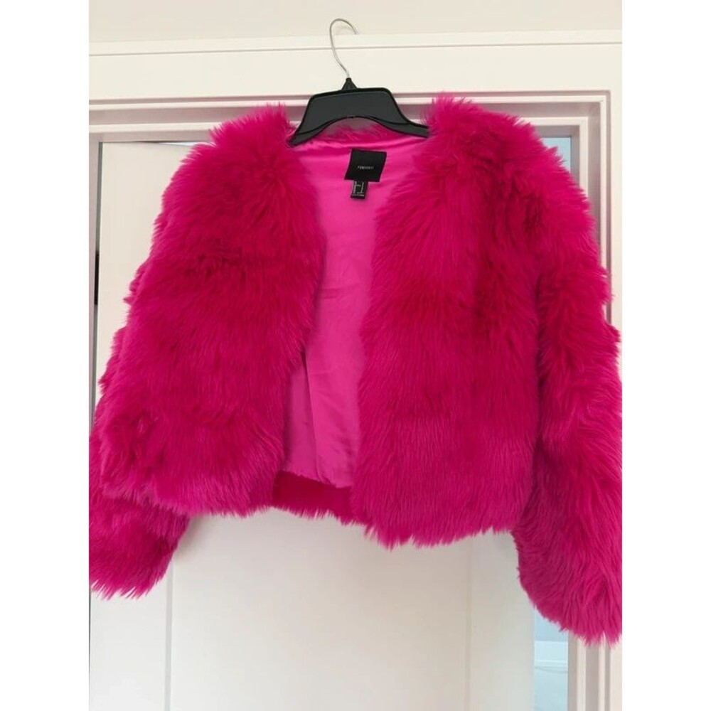 Forever 21 Faux Fur Jacket Hot Pink size S